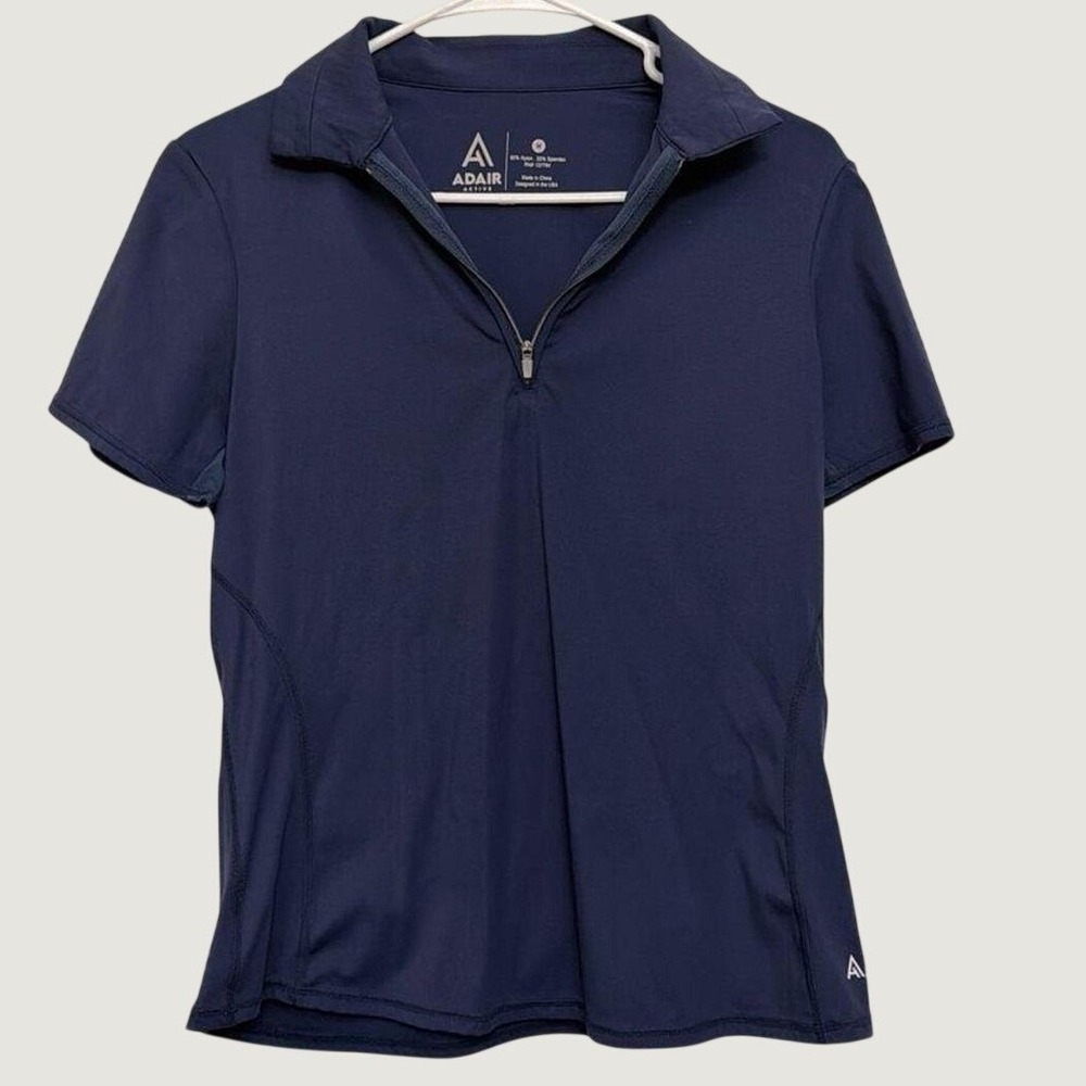 Adair Active Womens Quarter Zip Short Sleeve Athletic Top Navy Blue Medium